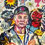 Artistic portrait of Elon Musk as Doge Technocrat with vibrant graffiti background.