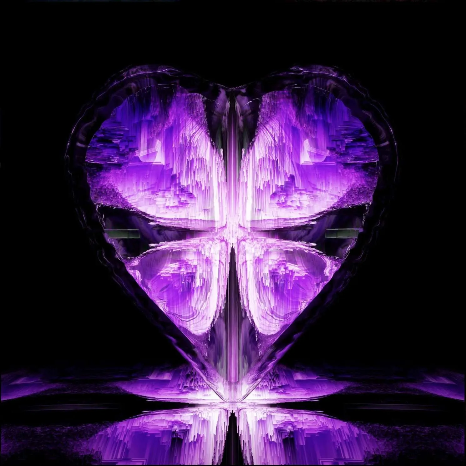 Bright purple heart-shaped ice sculpture with glowing effects.